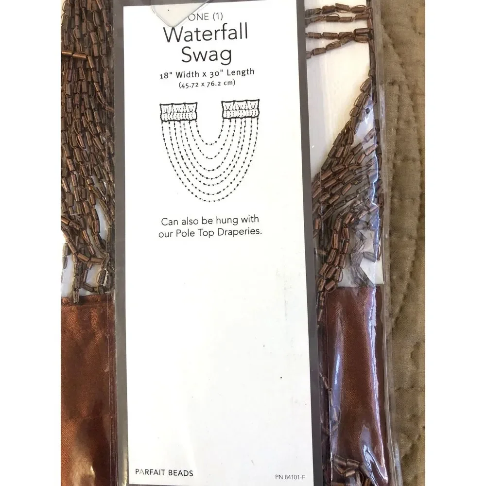 Croscill Parfait Bead Waterfall Swag Valance Pair Copper Beaded Fringe NIB 18x30